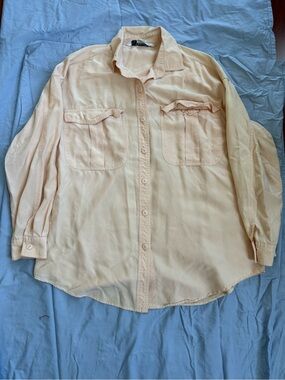 Vintage Veronica 100% Silk Safari Blouse, Peach, Size L